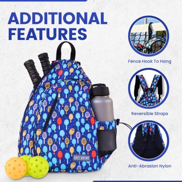 Pickleball Bag for Men & Women Pickleball Backpack - Adjustable Sling Bag/Crossbody with Fence Hook