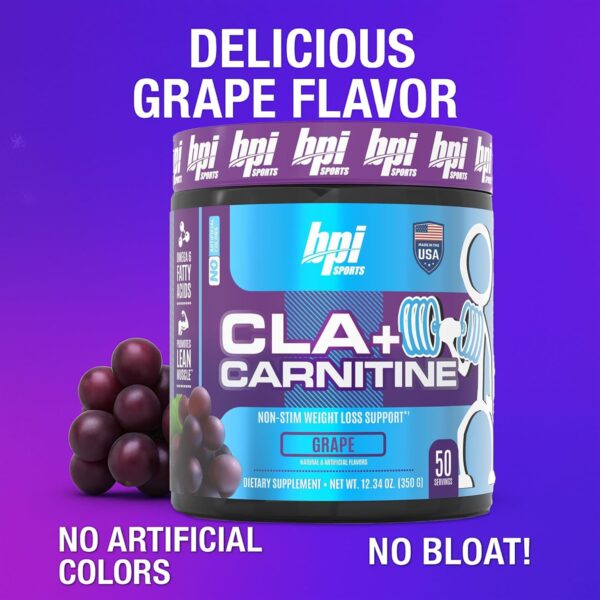 BPI Sports CLA + Carnitine – Conjugated Linoleic Acid – Performance, Lean Muscle – Caffeine Free – for Men & Women – Grape – 50 Servings – 12.34 Oz. (Packaging May Vary)