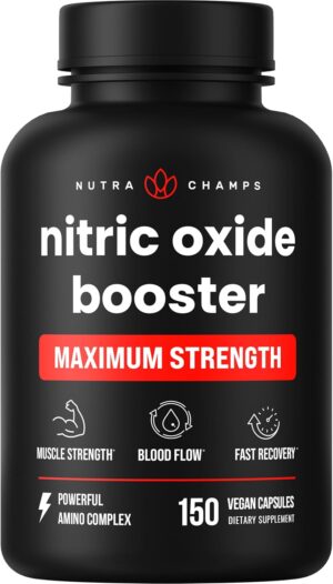 NutraChamps Nitric Oxide Supplement, L-Arginine, L Citrulline Malate, AAKG, Pine Bark, Grape Seed Extract, Extra Strength Nitric Oxide Booster, Nitric Oxide Pills, Strength, Energy, Blood Flow