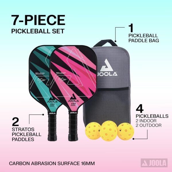 JOOLA Pickleball Paddles Set of 2 or Single Option – Multiple Colors - Reinforced Fiberglass Surface – Lightweight, Durable, Beginner-Friendly Racket Design – Set Includes Balls & Bag – USAP Approved