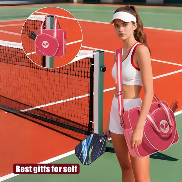 Newluck Pickleball accessories Tote Bag for Women Men with Paddle Cover Pocket External Ball Bag and Adjustable Shoulder Strap Fence Hook