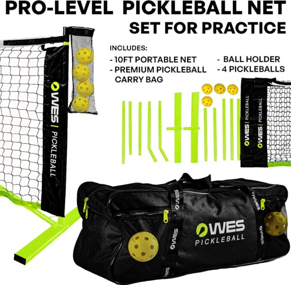 10ft Mini Pickleball Net Set – Half Court Pickleball Net with Ball Holder, Premium Travel Bag & 4 Pickleballs – Easy Setup, Heavy-Duty Frame & Reinforced Fabric Net for Driveway