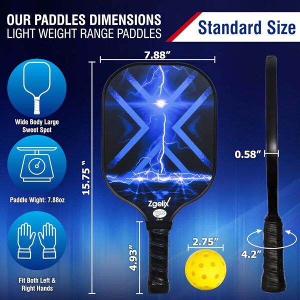 Pickleball Paddles Set - Lightweight Fiberglass Paddles (7.88 Oz) with Sweat-Absorbing Anti-Slip Grip - Complete Set with Balls, Cooling Towels, Grip Tape, Ball Retrievers & Durable Carry Bag