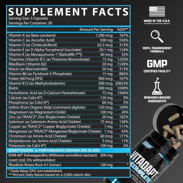 Nutrex Research Vitadapt Sports Multivitamin for Men - 24 Vitamins, KSM-66 Ashwagandha and Minerals for Athletes - Mens Multivitamin (2 Pack)