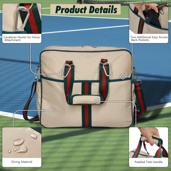 Pickleball Bags for Women, Pickleball Bag Tote with Front Pocket Fits 2 Paddles, Cute Pickleball Paddle Bag with Fence Hook & Shoulder Strap, Pickleball Gifts Accessories for Women Ladies