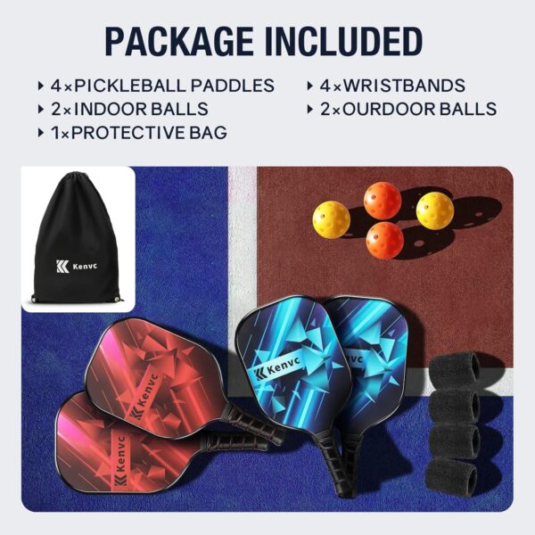 Pickleball Paddles Set, Lightweight Set of 2 Pickleball Paddles, 3K Carbon Fiber, Graphite Pickleball Paddle Face, Honeycomb Core, 4 Pickleball Balls, 1 Carry Bag for Women Men