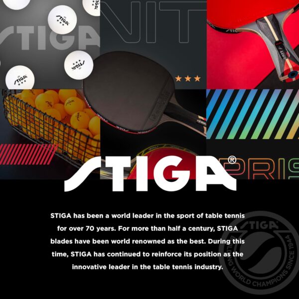 STIGA Carbon+ Bundle Ping Pong Paddle Set – 7-ply Extra Light Carbon Fiber Blade – 2mm Premium Sponge – Concave Pro Handle – 2 3-Star Tournament Balls – Neoprene Racket Cover – Player Wristband