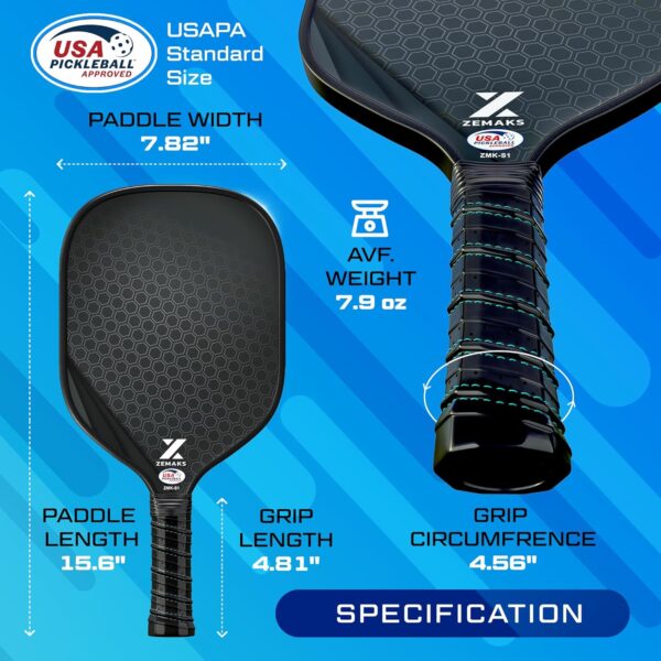 Pickleball Paddles Set of 2 - Carbon Fiber Pickle Ball Rackets 2 Pack with Polypropylene Honeycomb Core, 6 Pickle Ball Set & Bag - USAPA Approved T300 Graphite Pickleball Rackets Set for Men & Women
