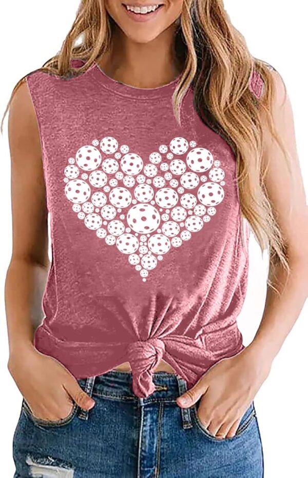 LAZYCHILD Pickleball Tank Tops for Women Heartbeat Graphic Shirt for Pickleball Lover Gift Tee