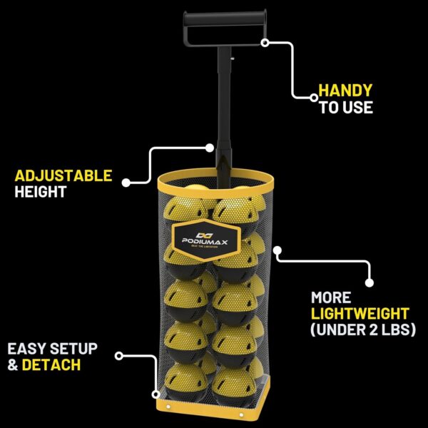 PodiuMax Tennis & Pickleball Picker Upper, 30-42 Tennis Ball Hopper, Lightweight & Portable Tennis Ball Basket