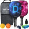 Pickleball Paddles Set of 2, USEPA Approved Fiberglass & Graphite Face - Lightweight Durable Rackets for All Skill Levels, Men/Women, Indoor/Outdoor Play