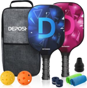 Pickleball Paddles Set of 2, USEPA Approved Fiberglass & Graphite Face - Lightweight Durable Rackets for All Skill Levels, Men/Women, Indoor/Outdoor Play