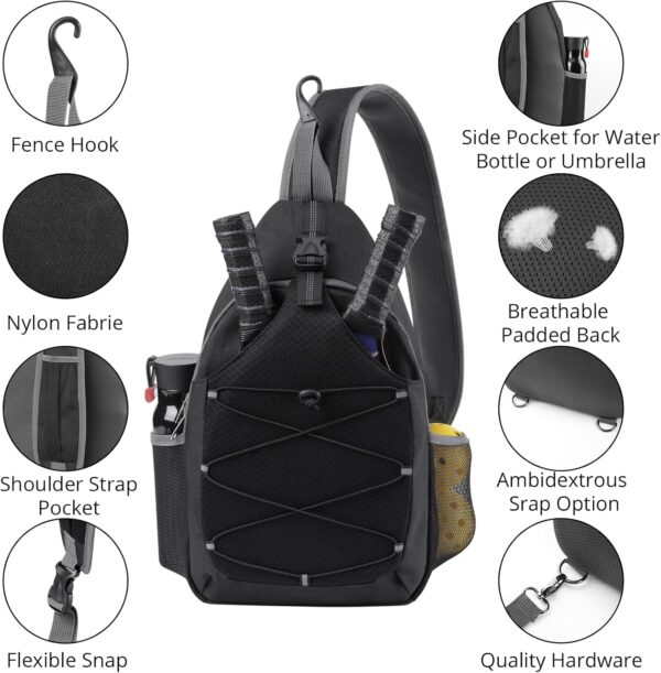 Pickleball Bag Pickleball Paddle Bag Small Pickleball Bag for Women Men, Adjustable Pickleball Sling Bag with Fence Hook Water Bottle Holder for Pickleball Paddle Racket