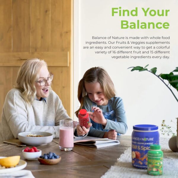 Balance of Nature Fruits and Veggies Supplements - Whole Fruit and Vegetable Ingredients for Women, Men, and Kids - 90 Fruit Capsules, 90 Veggie Capsules - 1 Set