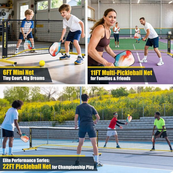 Pickleball Set with Net, Portable 3-in-1 Pickle Ball Net with Wheels, 6FT/11FT/22FT Pickleball Net with Carry Bag, Designed for All Weather Conditions Steady Metal Frame for Outdoor Indoor Driveway
