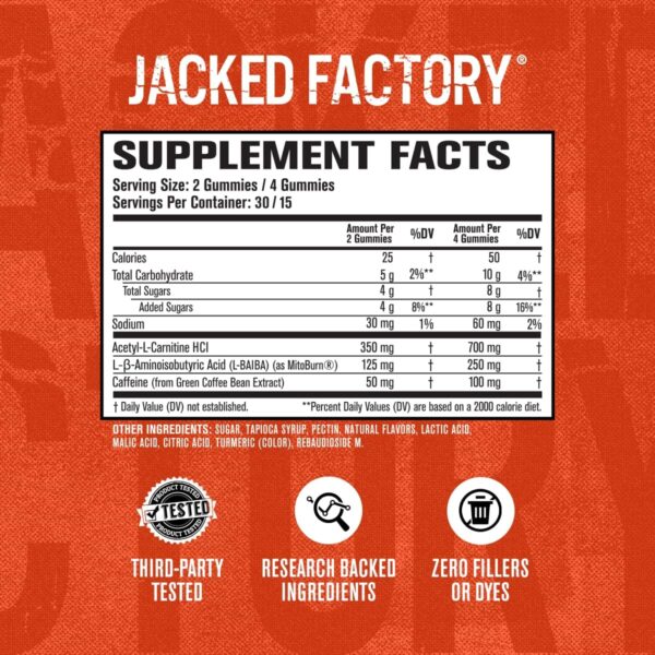 Jacked Factory Burn-XT Weight Loss Gummies - Thermogenic Fat Burner & Appetite Suppressant Gummies with Acetyl-L-Carnitine HCL, MitoBurn, & Caffeine - 60 Gummies, Tangerine Sour