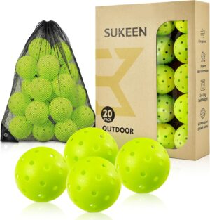 Sukeen Outdoor Pickleball Balls 40 Holes, High Bounce True Flight Pickleball Ball, High Visibility Outdoor Pickleballs, High Elasticity Pickle Balls with Mesh Bag