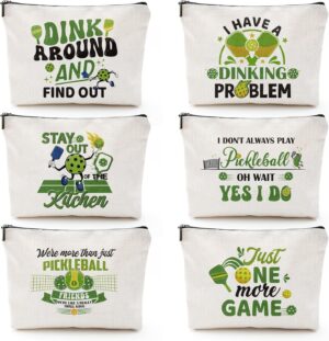 Pickleball Makeup Bags for Women - 6 Pcs Pickleball Gifts for Women, Cosmetic Bag Pickleball Bags for women, Green Pickleball Gifts Accessories for Pickleball Lovers Friends