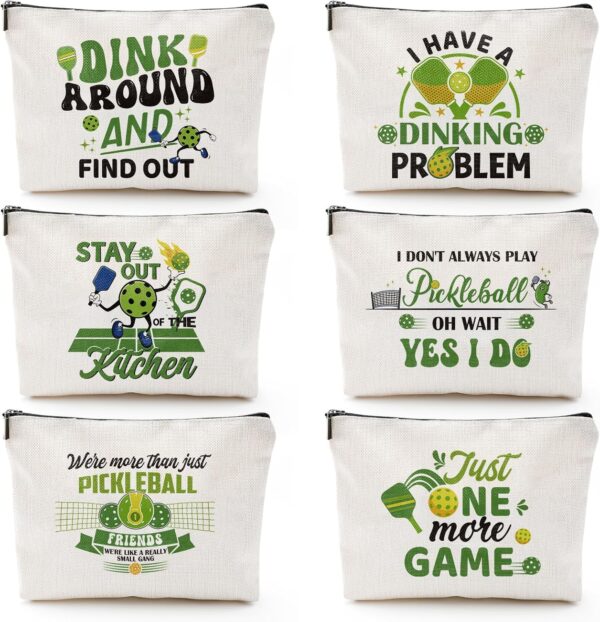 Pickleball Makeup Bags for Women - 6 Pcs Pickleball Gifts for Women, Cosmetic Bag Pickleball Bags for women, Green Pickleball Gifts Accessories for Pickleball Lovers Friends