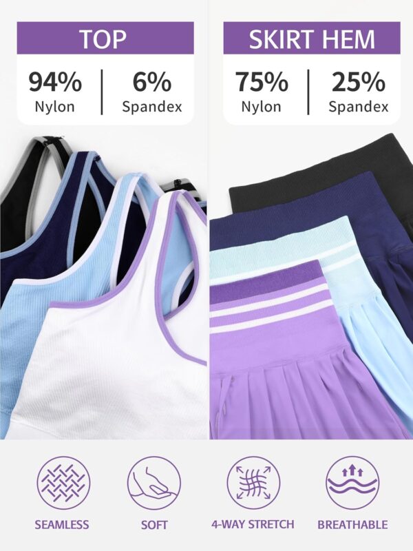 ATTRACO 2 Piece Tennis Dresses for Women High Waisted Pleated Skirt Sets Seamless Colorblock Golf Outfits
