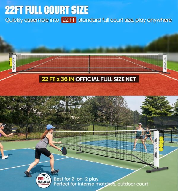BAGAIL Portable Pickleball Net Set, 22 FT Regulation Size Pickle Ball Net with Ball Collector, Carry Bag, Easy Setup for Outdoor Indoor Driveway - Red