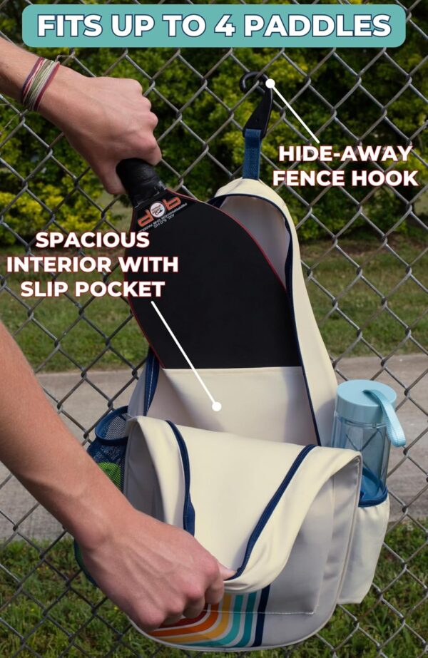 STEEL MILL AND CO. Pickleball Bags for Ladies and Men, Unisex Pickleball Bag Holds 4 Pickleball Paddles, Adjustable Sling Bag with Fence Hook and Water Bottle Holder