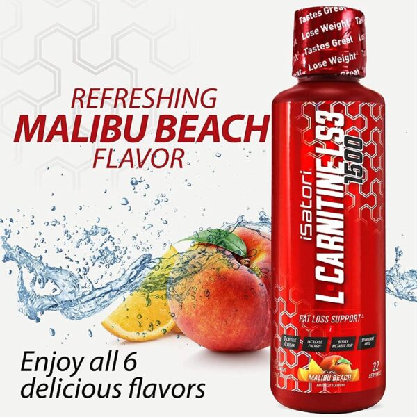 iSatori L-Carnitine LS3 1500, Triple-Blend Liquid L Carnitine Supplement, with Acetyl & Tartrate, Stimulant Free Energy, No Calories, Sugar or Gluten, Keto-Friendly, Malibu Beach Flavor (32 Servings)