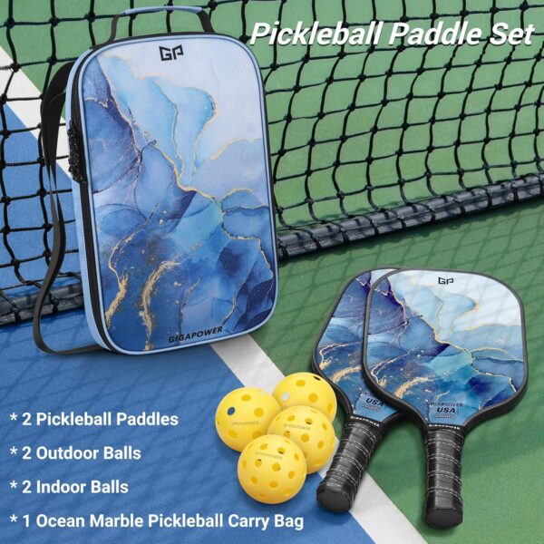 Pickleball Paddles, USAPA Approved Graphite Carbon Fiberglass Face with Polypropylene Honeycomb Core, Lightweight Pickleball Paddles Set of 2 Rackets, 4 Balls and 1 Carry Bag