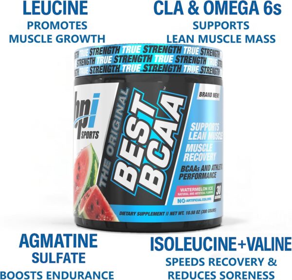 BPI Sports Best BCAA - BCAA Powder Post Workout Sports Drink with Branched Chain Amino Acids for Hydration & Recovery, for Men & Women - Watermelon Ice - 30 Servings