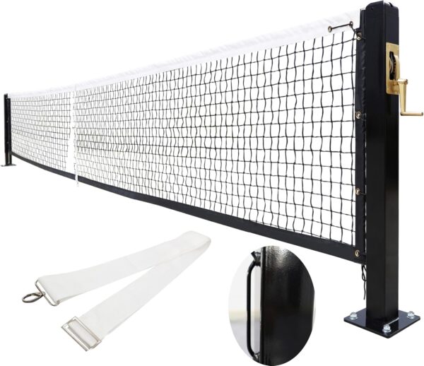 Pickleball Court Net System, Pickleball Net Set – 22 FT Regulation Net with 2 Pickleball Posts, Premium-Grade Brass Winder, Professional Net, Surface Mount – Ideal for Indoor or Outdoor Use