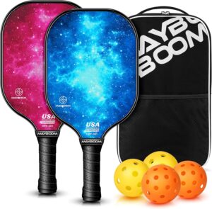 Mayboom Pickleball Paddles Set of 2 or 4, USAPA Approved Pickleball Set with 4 Pickleball Balls and Pickleball Bag, Fiberglass Pickle Ball Rackets 2 Pack for Beginner