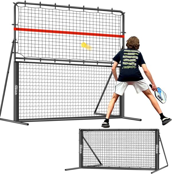 2-in-1 Pickleball Rebound Net & Pickleball Practice Trainer – 6x6FT Training Equipment Aid, Pickle Ball Trainer, Pickle Ball Machine for Dinks, Backhands, Volleys, Coordination, Kitchen, Ball Control
