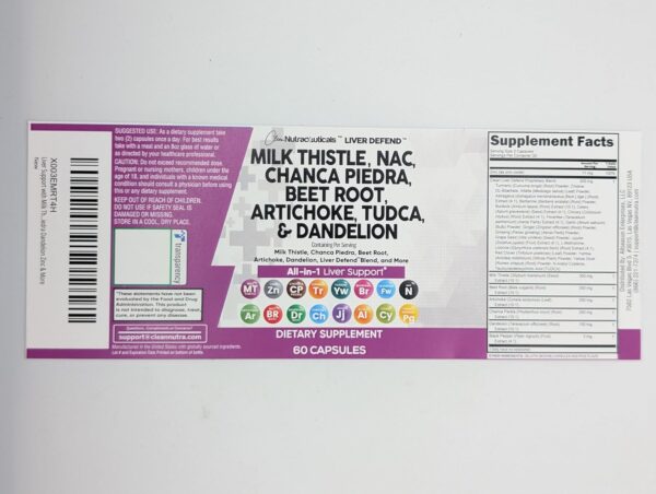 Clean Nutraceuticals Milk Thistle NAC Chanca Piedra Beet Root Artichoke Dandelion Root - Liver Cleanse Detox & Repair Supplement Plus TUDCA Choline & Ginger 60 Count