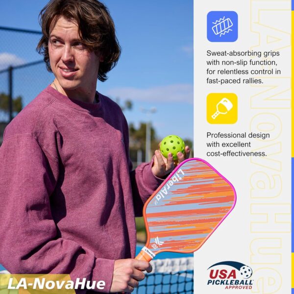 Pickleball Paddles Set of 2 | LA-NovaHue USAPA Approved Paddle | PP Honeycomb & Carbon Fiber |Gradient edging design |Indoor/Outdoor games for adults and family | Portable Beginner pickle kit