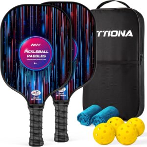Pickleball Paddles - Fiberglass Pickleball Paddles Set of 2, USAPA Approved Pickle Ball Rackets 2 Pack with 4 Pickleball Balls, 1 Pickleball Net Bag, Paddles Ball Set for Beginners