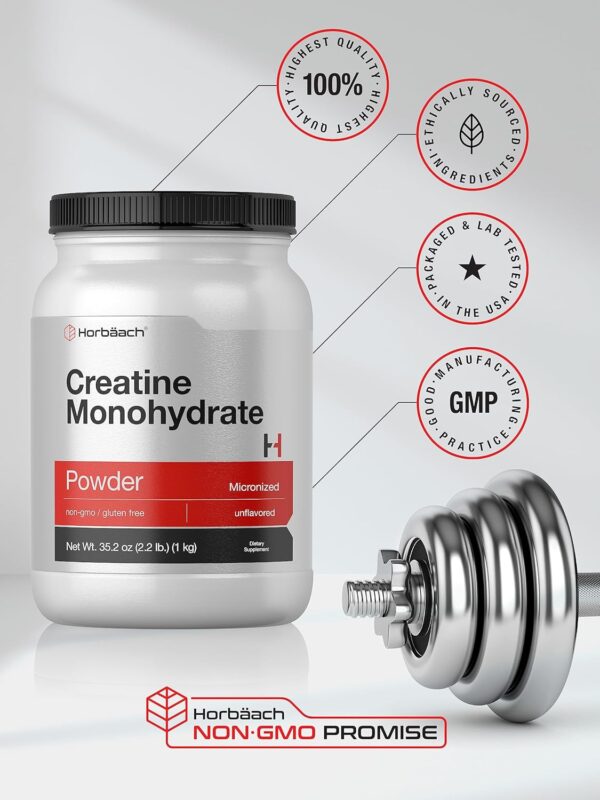 Horbäach Creatine Monohydrate Powder | 2.2lbs (35.2 oz) | Micronized and Unflavored | Vegetarian, Non-GMO, and Gluten Free Supplement