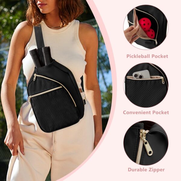 Pickleball Bag for Women, Pickleball Paddle Sling Bag, Pickle Ball Bag for Pickleball Accessories and Sport Gear, Black (Patent Design)