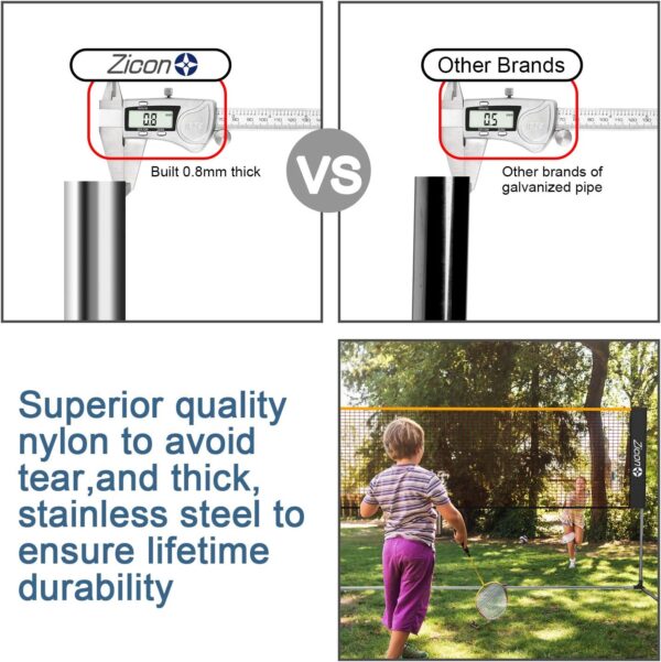 Portable Tennis Net,Stainless Steel Poles Badminton Net Set Adjustable Height Nylon Net with Carry Bag, for Kids Volleyball, Pickleball,Soccer, Indoor, Outdoor Court, Backyard, Beach, Driveway