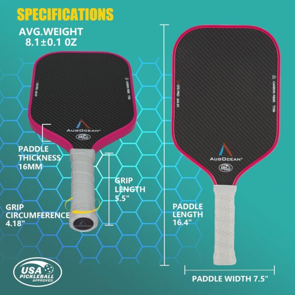 Pickleball Paddles,3K Raw Carbon Fiber Pickleball Paddle Surface with Great Grit & Spin,T700 Pickleball Rackets with Excellent Power,Control & Balance,USAPA Approved,1 Cover,3 Tapes