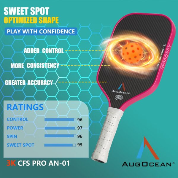 Pickleball Paddles,3K Raw Carbon Fiber Pickleball Paddle Surface with Great Grit & Spin,T700 Pickleball Rackets with Excellent Power,Control & Balance,USAPA Approved,1 Cover,3 Tapes