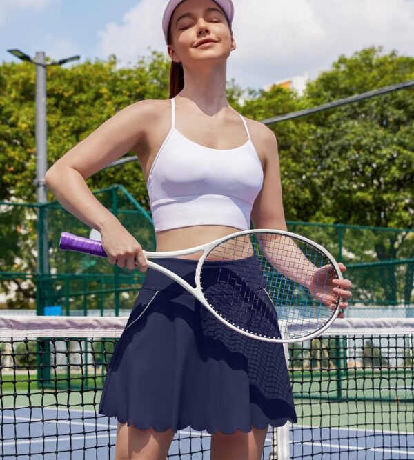 ATTRACO Tennis Skirts for Women with Shorts and Pockets Scalloped Athletic Golf Skorts