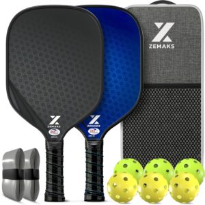Pickleball Paddles Set of 2 - Carbon Fiber Pickle Ball Rackets 2 Pack with Polypropylene Honeycomb Core, 6 Pickle Ball Set & Bag - USAPA Approved T300 Graphite Pickleball Rackets Set for Men & Women