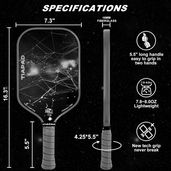 Pickleball Paddles Set of 2/4, USAPA Approved, Foam Molding 5.5" Long Handle, Lightweight, Fiberglass 16mm, Textured Surface, Elongated Pickle Ball Rackets 2 Pack for Beginner