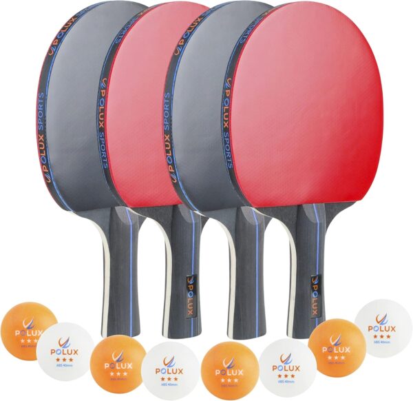Ping Pong Paddles Set of 4 Rackets, 8 Balls & 1 Carrying Case. This Remarkable Table Tennis Set is The Perfect Solution for 4-Player and 2-Player Indoor and Outdoor Tournaments and Recreational Games