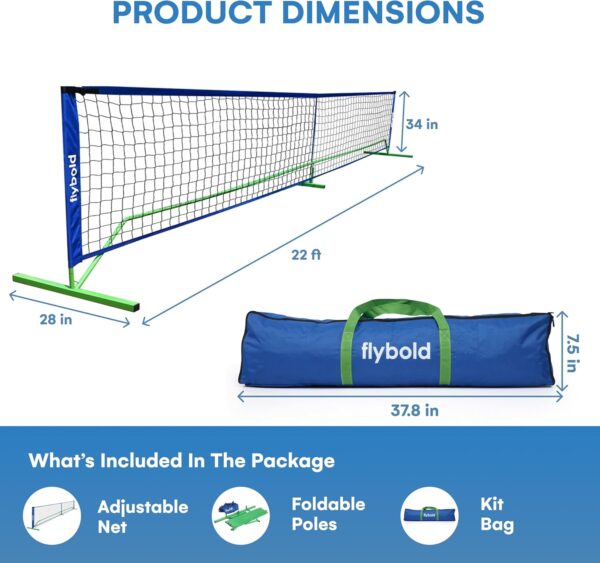 flybold Pickleball Net Set – Lightweight Metal Frame, Easy Setup with Carrying Bag for Indoor & Outdoor Play