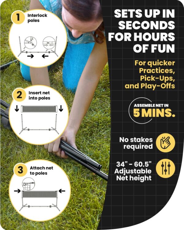 Boulder Sports All-in-One Pickleball & Badminton Set - Portable, Adjustable Net with Paddles & Rackets