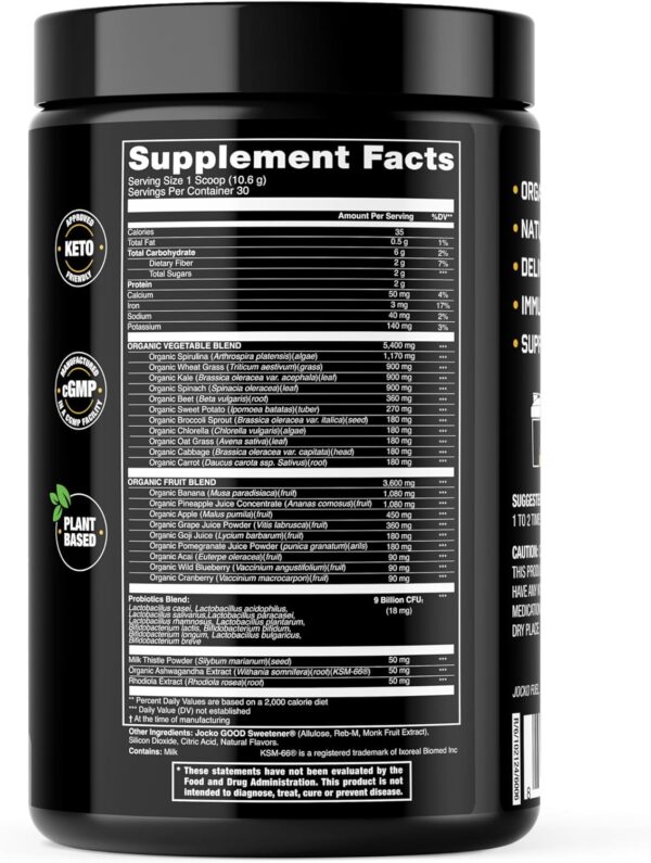 Jocko Fuel Daily Greens Powder - Premium Organic Greens Superfood Powder for Gut Health, Digestion, Bloating, Immune Support with Spirulina, Chlorella, Digestive Enzymes, & Probiotics - 30 Servings