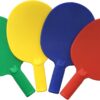 Plastic Ping Pong Paddles - Complete Set of 4 Durable Multi-Color, Blue, Red, Green, Yellow Paddles for Kids or Outdoor Tables at Camp, Vacation, Rec Centers. Textured for Easy Grip and Light Spin.