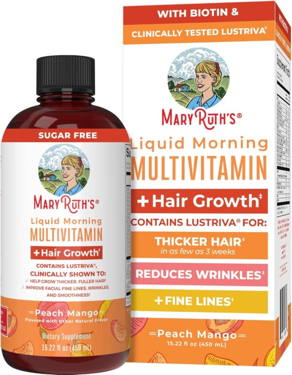 MaryRuth's Liquid Multivitamin + Hair Growth | Biotin 10000mcg | Lustriva Hair Growth Supplement | Clinically Tested in Women for Thicker Hair & Facial Wrinkle | Skin Care | Ages 18+ | 15.22 Fl Oz