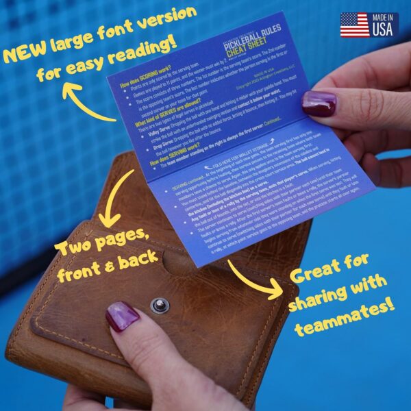 Pickleball Rules Cheat Sheet, The Perfect Courtside Reference, Made in USA, Includes Wallet Size and Sticker